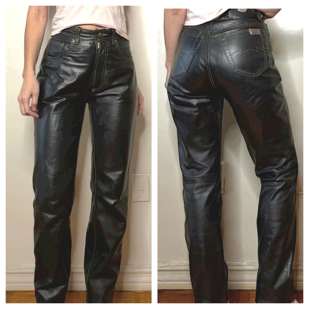 Vintage Parasuco Studded Leather Pants Black  High Rise Size 0 (24” Waist)